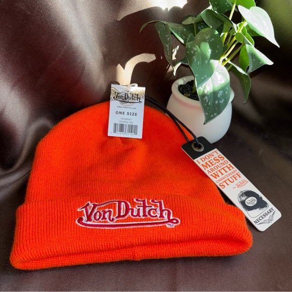 Von Dutch Other - New Von Dutch Orange Beanie with Embroidered Logo